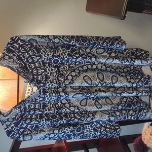 XL Polyester / Spandex Blouse Navy/ White